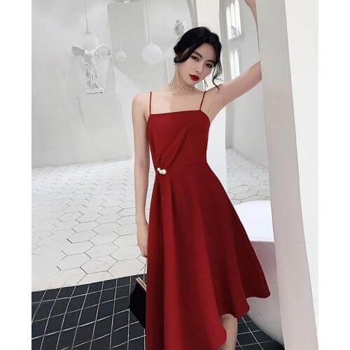 Prom Gowns Strapless Burgundy Black Pleat Pearl Simple Tea-length Zipper Back Plus size Customized Woman Party Dresses A004