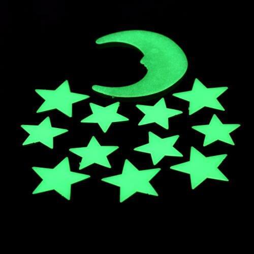 Hot Stars Moon Sun Glow In The Dark Luminous Fluorescent Home Wall Stickers Decal (11 Stars +1 moon)/set