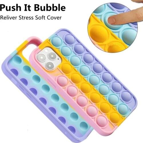 Zeallion for iPhone 12 11 Pro Max XS XR X 8 7 Plus Rainbow Soft Silicone Case Fidget Relief Stress Push It Bubble Soft Cover