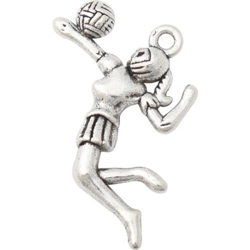 RAINXTAR Fashion Alloy Playing Volleyball Girl Charms Sporty Gymnastics Charms 20*27mm 50pcs AAC1600