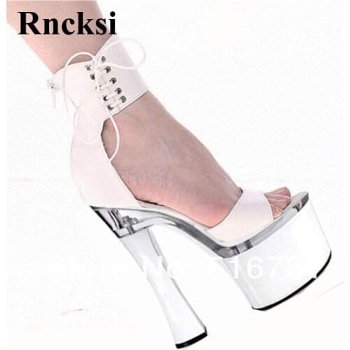 Rncksi Lady Sexy Wedding Party Square Heels Shoes Comfortable Women Sandals With Patform 18cm High Heels Pole Dance Sandals