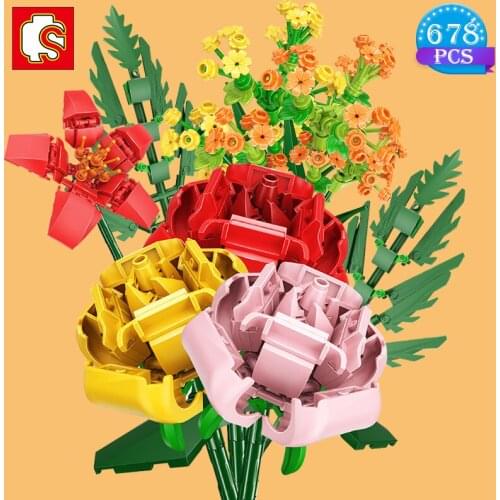 SEMBO Ideas Diy Romantic Bouquet Building Blocks Girls Home Decoration Gift Garden Plants MOC Kit Brick Assembly Model Toys