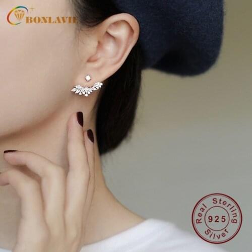 BONLAVIE 925 Sterling Silver Wings Ear Stud Back Hanging Ear Hook Ear Stud Exquisite Fashionable Silver Earrings Trendy Ear Stud
