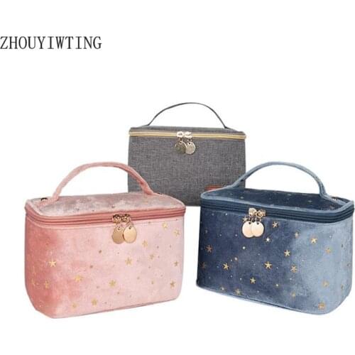 Zipper Portable Travel Makeup Bags For Women Cosmetic Organizer Toiletries Pouch Fashion Velvet Females Storage Wash Beauty Case