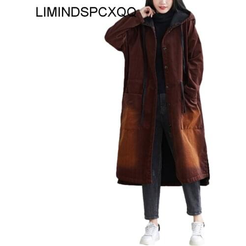 Loose Thick Winter Corduroy Coat Women Long Casual Fleece 2021 Hooded Cardigan Plus Size Chinese Style Baggy Warm Cotton Clothes