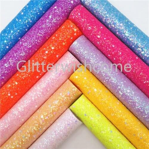 Glitterwishcome 21X29CM A4 Size Vinyl For Bows Neon Chunky Glitter Leather Fabirc Faux Leather Sheets for Bows, GM3084A