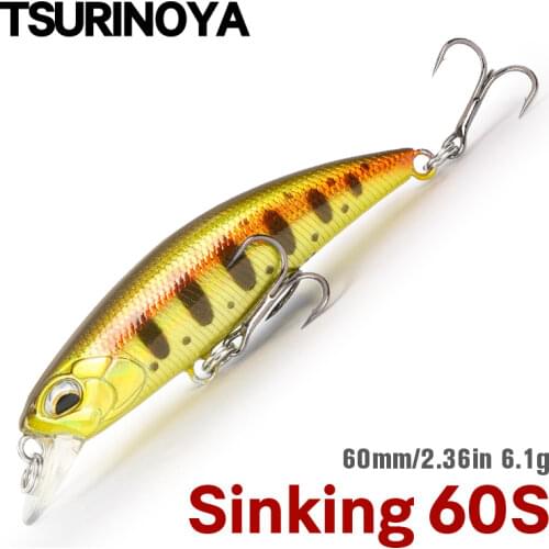 TSURINOYA Fishing Lure Mini Sinking Minnow 60S 6.1g 60mm DW67 Bass Pike Minnow Crank Bait Wobbler Model 12 Colors Hard Bits