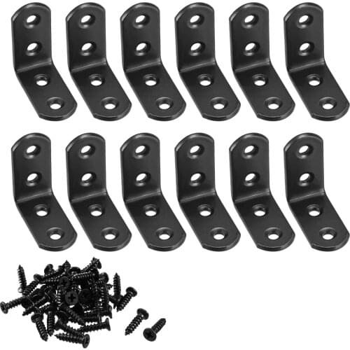 Uxcell Corner Brace Angle Bracket Fastener L Shape 40mmx40mmx20mm Black Round End with Screws, 12pcs