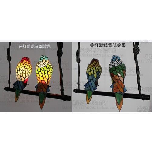 Parrot Tiffany Stained Glass Suspended Luminaire E27 110-240V Chain Pendant lights for Home Parlor Dining bed Room