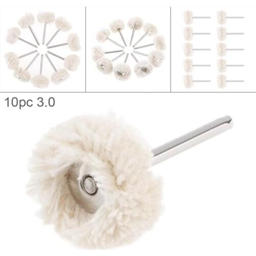 10pcs/lot White Rotary Tool Wool Wheel Polishing Head with 3mm Diameter Shank for Polishing Jewelry and Precious Metals