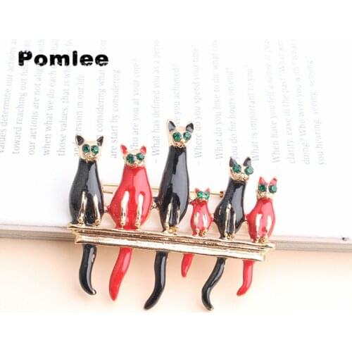 Pomlee 6-cats Standing Brooches For Women Animal Cats Family Friends Broches Fashion Bijouterie Broche Femme Bijoux De Luxe