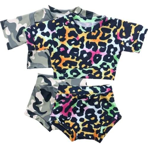 1-5Y Children Girls Summer Clothing Newborn Kid Girls Tie Dye Leopard Print T-shirts+High Waist Shorts Cotton Tracksuits Outfits