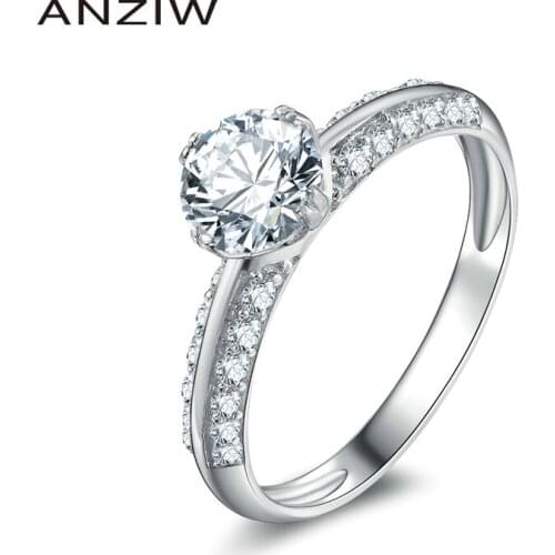 Shining SONA Round Cut Ring For Women Wholesale Wedding Gifts Engagement 100% Solid 925 Sterling Silver Ring Synthetic nscd