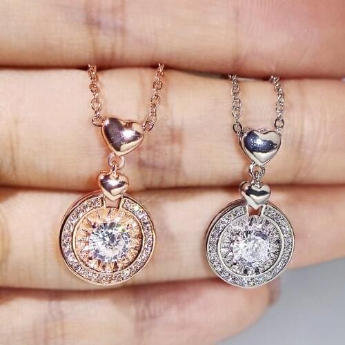 Fashion Round Pendant Necklace for Women Inlaid AAA Crystal Cubic Zirconia Elegant Engagement Necklace Wedding Jewelry Gifts