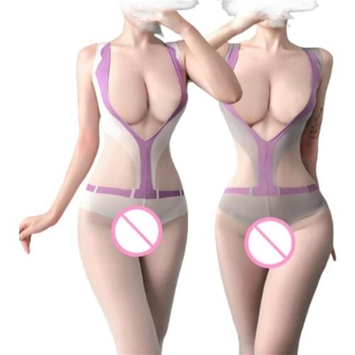 Women Sexy Bodysuit Sleeveless Transparent One-piece Crotchless Body Stocking Nightwear for Anniversary Theme Party Bathroom