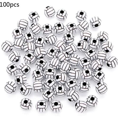 97QE 100Pcs White Volleyball Round Beads 12mm Sports Spacer Beads DIY Jewelry Making