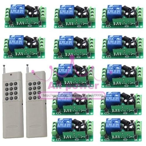 12 Receiver+ 2 Transmitter Wireless 315MHZ DC 12V 1 Channel Remote Control Switch Relay Output 150m controller