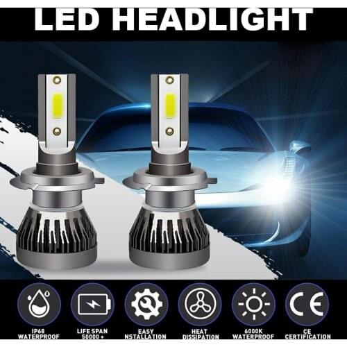 2pcs 12/24V H7 COB LED 72W 12000Lm Car Auto Headlight Bulbs Light Hi/Lo Beam 6000K White Lamp IP65 Waterproof Accessories Parts
