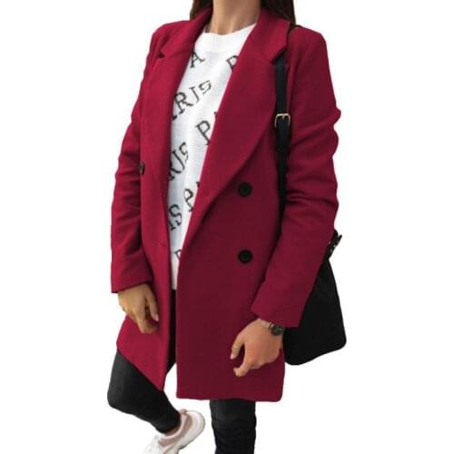 2021 Autumn And Winter Womens Suit Jacket Solid Color Double-breasted Suit Collar Wool Suit Jacket Women Qm