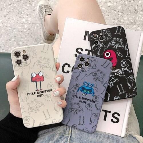 For iphone 12 pro max accessoriesone phone case Little monster cartoon Silicone Right angle type Anti break Personality fashion