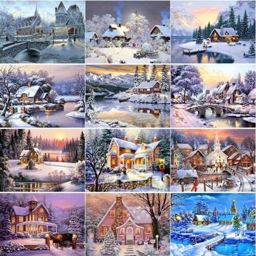 New 5D DIY Diamond Embroidery Snow Scene Cross Stitch Snow View Cottage Diamond Painting Full Square Round Drill Home Decor Gift