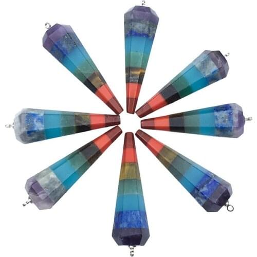 Chakra Genuine Stone Pendulum Cone Shaped Healing Necklace Crystal Pendant Balanced Reiki Jewelry
