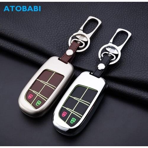 Car Key Case For Dodge Charger Challenger Durango Jeep Grand Chrysler 200 300 Zinc Alloy + Leather Luminous Buttons Remote Cover