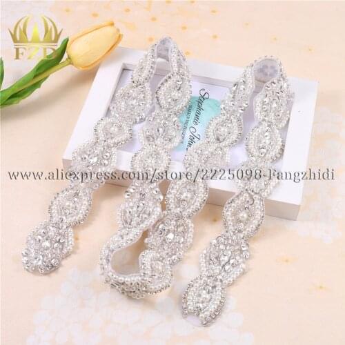 FZD 1 Yard Sewing on Rhinestone Trim Crystal Beaded&stones Applique for Wedding Dresses Trimming Belts DIY for Bridal