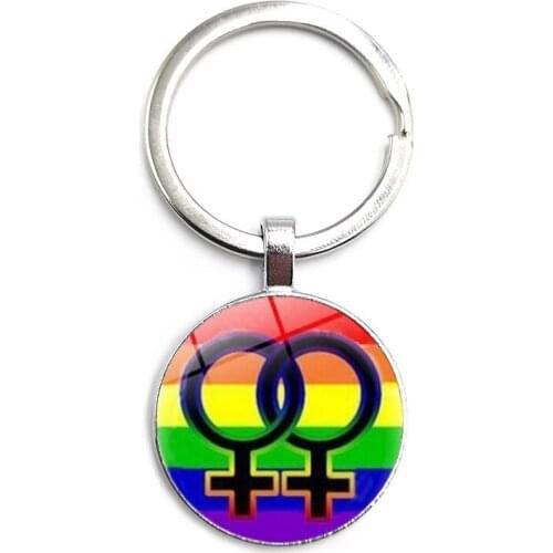 Gay Lesbian Pride Rainbow Glass Dome Pendant Keychain with Lobster Buckle Car Key Chain Keyring Keychains Charm Jewelry