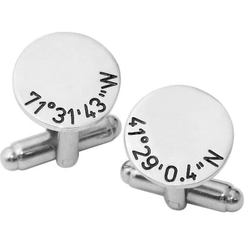 Custom initials Cuff links, date Cufflinks, Personalized coordinates cufflinks for boyfriend husband, anniversity gift