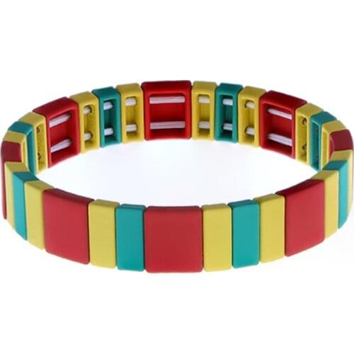 JBL002 Bohemian multicolor Enamel Alloy Elastic Bracelet Paint Beaded Geometric Pulseras Bangle Jewelry for Women Accessories