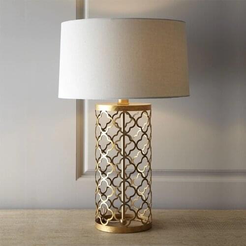 American Country Model Living Room Iron Hollow-Out Gold Table Lamp Creative Bedroom Bed Decoration LED Lighting