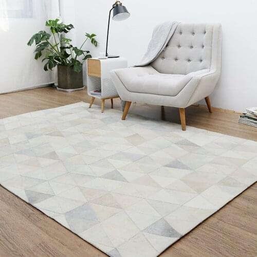 Nordic Style Pure Cowhide Carpet Geometric Jigsaw Rug Living Room Bedroom Tea Table Carpet Pure Handmade Splice Carpets OJ 12
