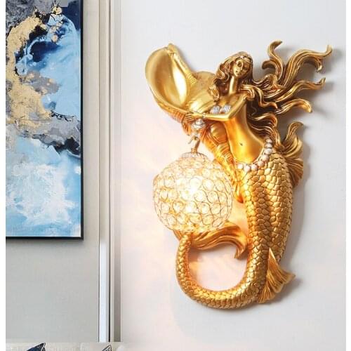 Nordic Creative Mermaid LED Wall Lamp Lighting Living Room Bedside Home Wall Lights Bathroom Bedroom Foyer Colorful Fixtures