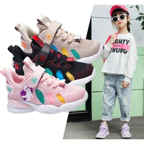 Girls Sneakers 2020 Spring Autumn Student Pink Rainbow Breathable Soft Children Running Leisure Footwear Boy Shoes for Baby Kids