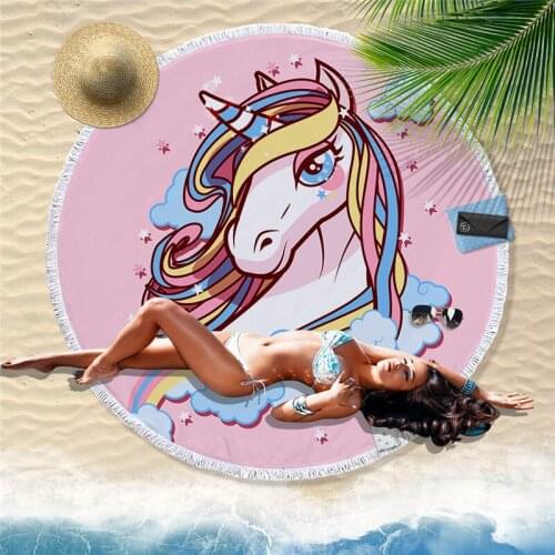 Unicorn Microfiber Round Beach Towel Unicorn Printed Tassel Tapestry Yoga Mat Toalla Blanket Absorbent Soft Bath Towels