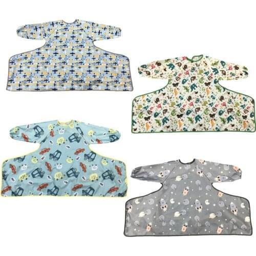 Cute Cartoon Baby Bibs Waterproof Colorful Infant Bib Full Sleeve Gown Children Long Sleeve Apron Coverall Feeding Drawing Bibs