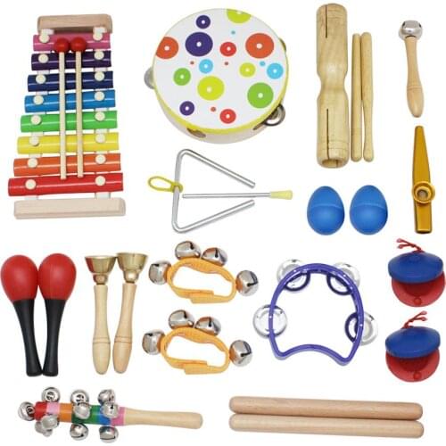 19Pcs Wooden Percussion Orff Rhythm Musical Instruments Toy Set Baby Kids Gift Baby Playing Type Musical Instruments