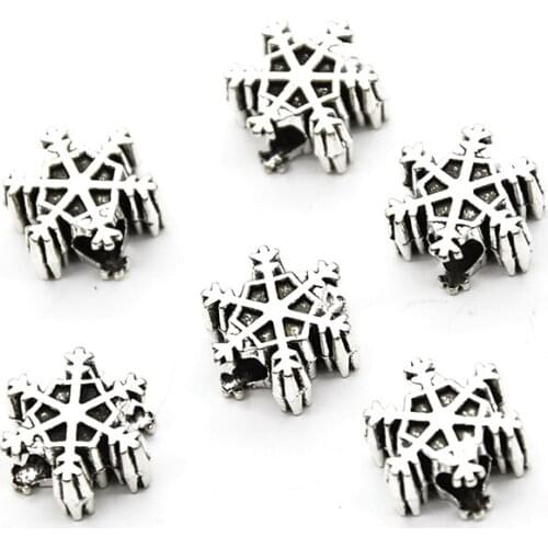 8pcs Wholesale Metal Alloy Snow Snowflake Beads Charms Pendant For Making DIY Handmade Tibetan Finding Jewelry Hole Dia 4mm