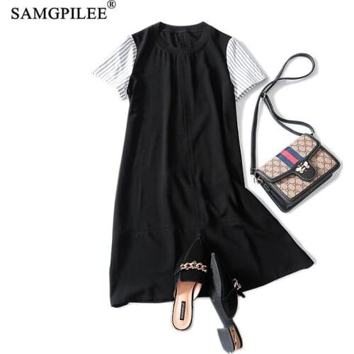 Summer Dresses For Women 2021 Vestido Casual Women Dresses A-line Patchwork Short Sleeve Elegant Dress O-neck Dress For Womens