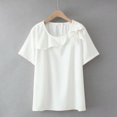 Plus size O-Neck short sleeve Ruffles bow women tshirts 2021 new casual summer ladies yellow black white t shirts female top