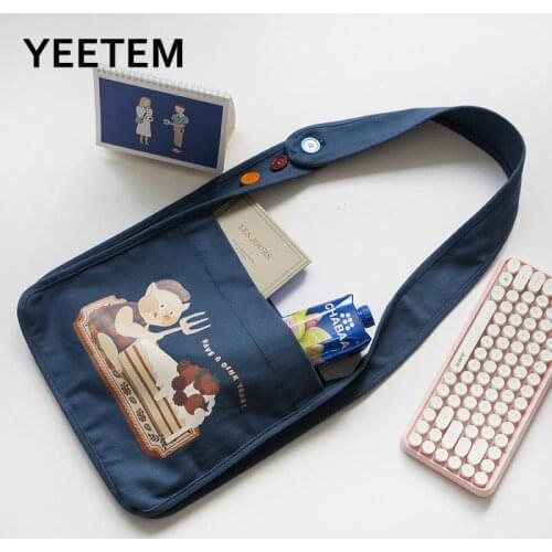 Cartoon cute canvas bag button shoulder bag original cute pig illustration canvas bag button crossbody shoulder bag