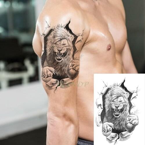 Waterproof Temporary Tattoo Sticker roaing lion king big animal tatto black flash tatoo fake tattoos on back arm for men women
