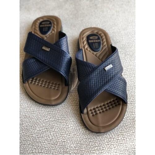 Navy blue Men 'S Slippers Comfortable Soft Orthotic Insole Leather Model Home Slipper Luxury Comfortable Slip-Resistant Outsole Quality Male Slippers