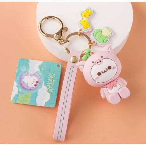 Creative Mobile Phone Bracket Keychain Cute Cartoon Silicone Doll Car Key Pendant Couple Lovers Bag Lanyard Charm Girl Boy Gift