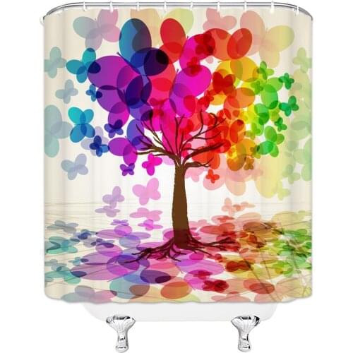 Bathroom Waterproof Shower Curtain Bath Curtains Colorful Trees 3d printed With12 Hooks Polyester Cloth Home Bath Curtain