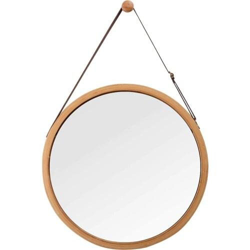 Mirror Hanging Round Wall Mirror in Bathroom & Bedroom - Solid Bamboo Frame & Adjustable Leather Strap backlit mirror