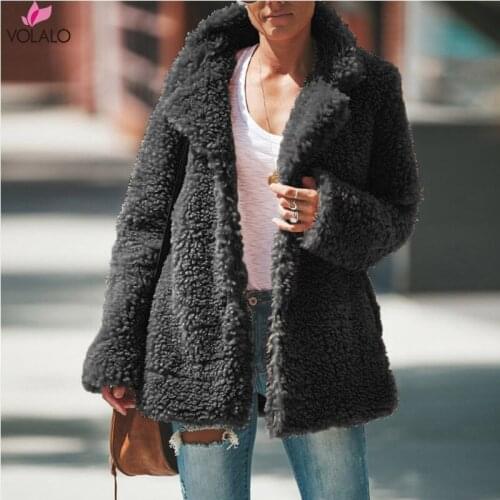 Faux Fur Thicken Women Jacket Coat Plus Size 5XL Top Long Sleeve Turn Down Collar Female Coats Solid Casual Loose Ladies Tops