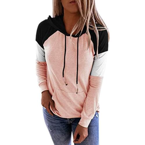 Women Casual Autumn Long Sleeve Drawstring Hoodie Sweatshirt Stitching Pullover O-Neck Sweatshirt Hoodie 2020 Ropa Mujer