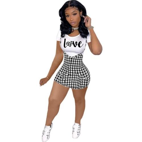2021 New Arrival Famous Brand 2 pcs Women Set Print Letters Tops and Spaghetti Strap Mini Dress Summer Sexy Outfits